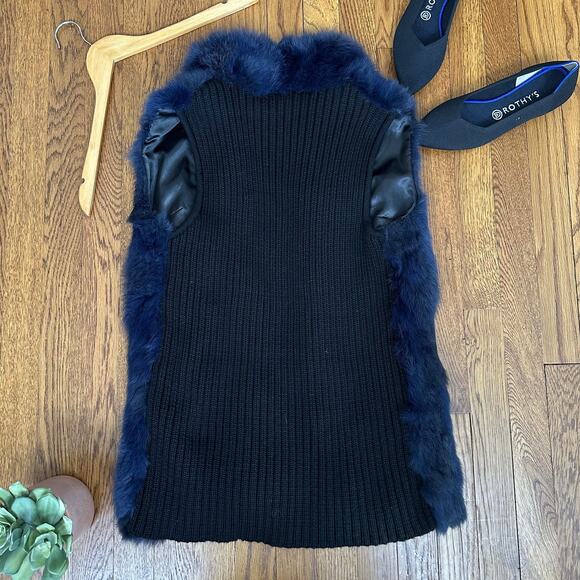 La Fiorentina Blue Rabbit Fur Sweater Back Vest - Picture 6 of 6